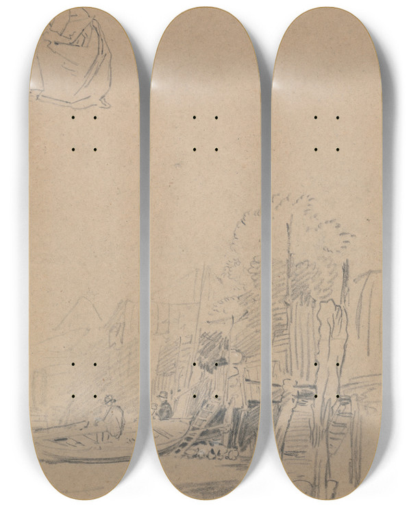 Triptych art skateboard deck of John Linnell Millbank by John Linnell (1792-1882)