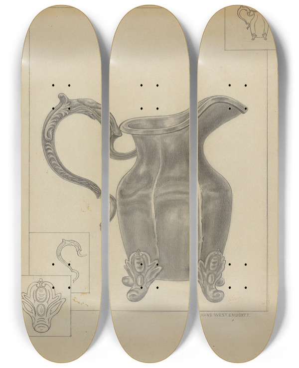 Triptych art skateboard deck of Hans Westendorff Pewter Pitcher_1 by Hans Westendorff