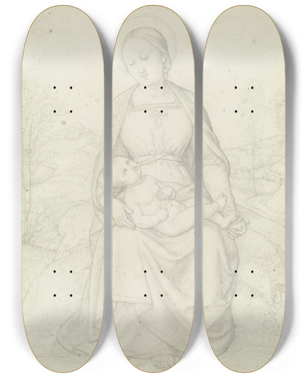 Triptych art skateboard deck of Eduard Von Steinle Madonna Mit Dem Kinde Auf Dem Scho by Eduard Von Steinle (1810-1886)