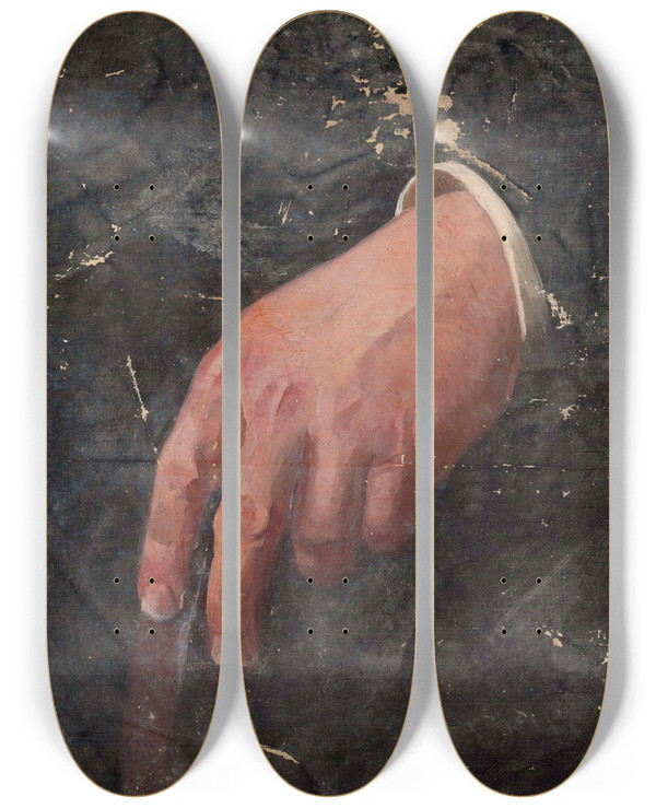 Triptych art skateboard deck of Stanisaw Lentz Study Of A Hand by Stanislaw Lentz (1861-1920)