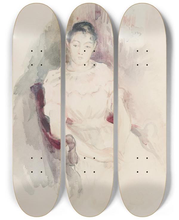 Triptych art skateboard deck of Berthe Morisot Jeune Fille Au Repos by Berthe Morisot (1841-1895)