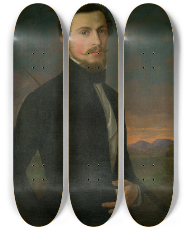 Triptych art skateboard deck of Jozef Boetech Klemens Portrait Of Young Man_2 by Jozef Bozetech Klemens (1817-1883)