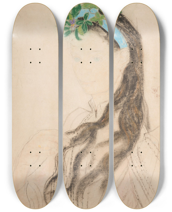 Triptych art skateboard deck of Stanisaw Wyspiaski Castitas Karton Do Polichromii Prezbiterium Kocioa Franciszkanw W Krakowie by Stanislaw Wyspianski (1869-1907)