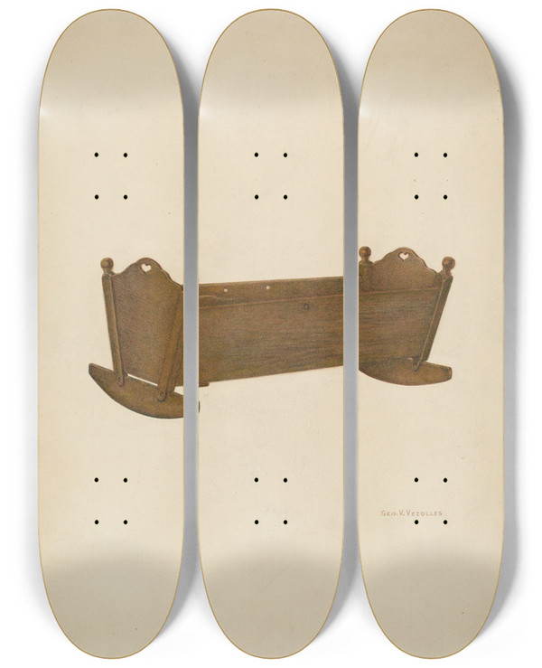 Triptych art skateboard deck of George V Vezolles Cradle by George V Vezolles