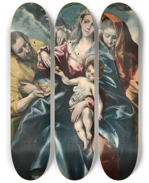 Triptych art skateboard deck of El Greco Domenikos Theotokopoulos The Holy Family With Mary Magdalen by El Greco Domenikos Theotokopoulos (1540-1614)