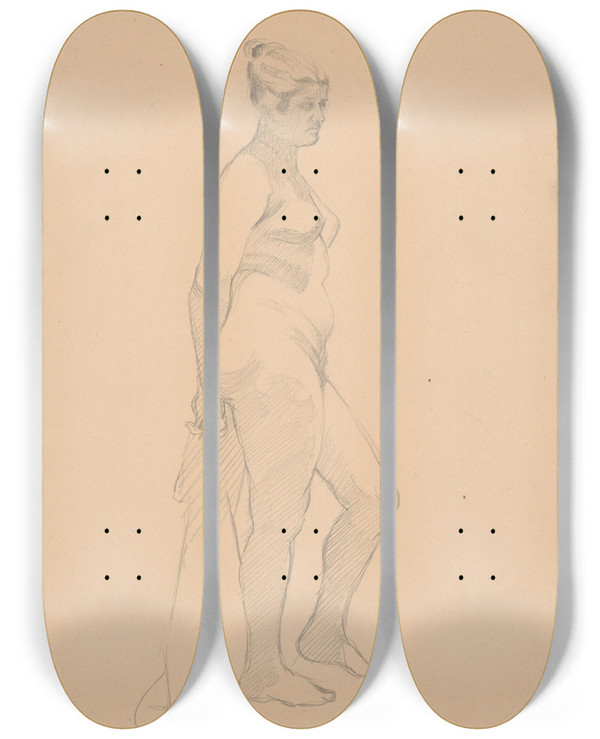 Triptych art skateboard deck of Tefan Polkorb Sketchbook With Nudes_12 by Stefan Polkorab
