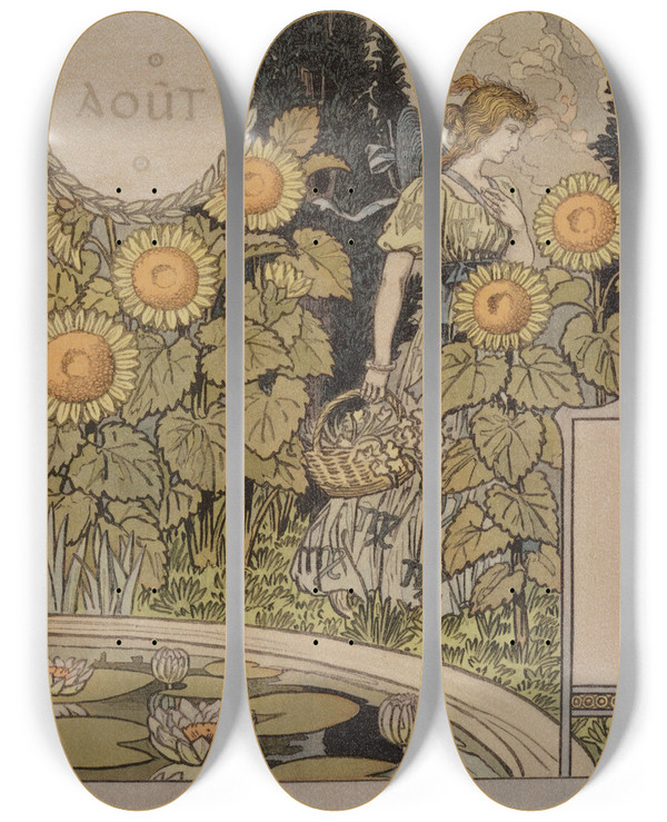 Triptych art skateboard deck of Eugne Grasset Aot by Eugene Grasset (1841-1917)