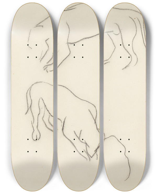 Triptych art skateboard deck of Samuel John Peploe Two Dogs by Samuel John Peploe (1871-1935)