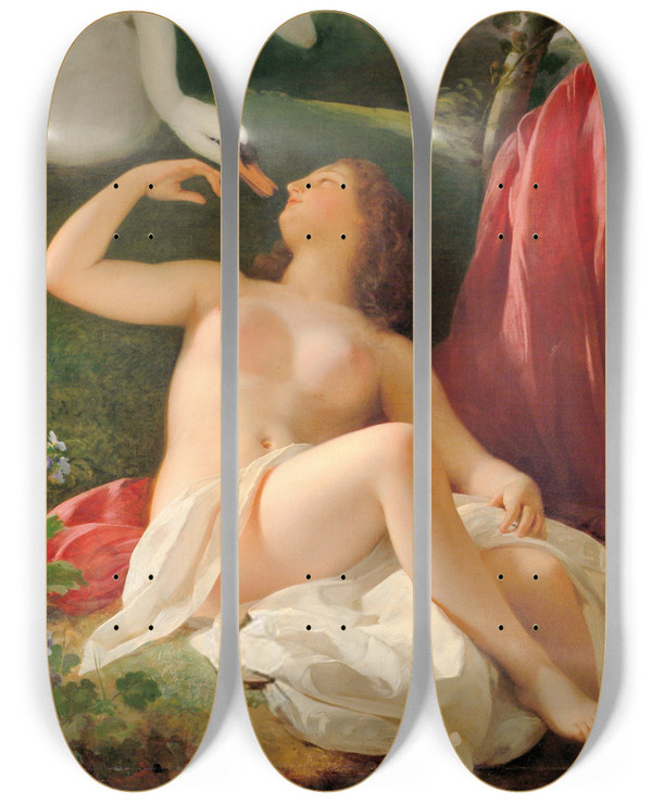 Triptych art skateboard deck of Franz Schrotzberg Leda Mit Dem Schwan by Franz Schrotzberg (1811-1889)
