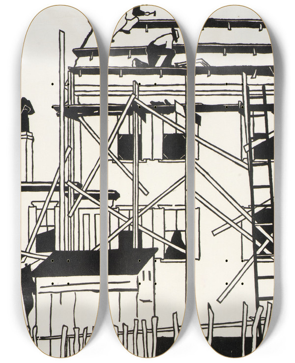 Triptych art skateboard deck of Mildred Mcmillen Untitled by Mildred Mcmillen (1884-1940)