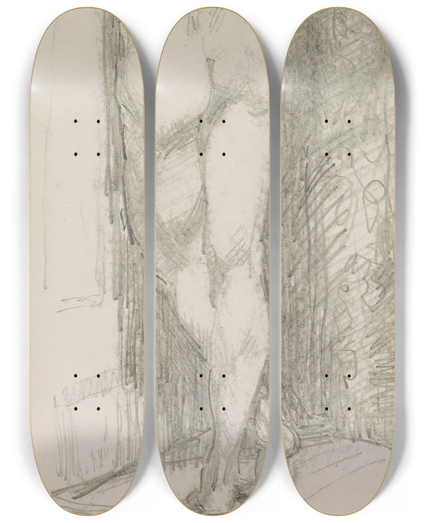 Triptych art skateboard deck of Reijer Stolk Achterzijde Van Een Staande Naakte Vrouw_1 by Reijer Stolk (1896-1945)