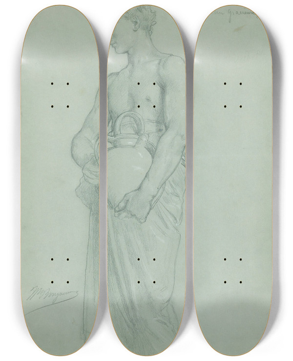 Triptych art skateboard deck of William Bouguereau Study For Ladoration Des Mages by William Bouguereau (1825-1905)