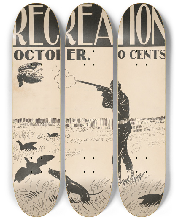 Triptych art skateboard deck of Henry Summer Watson Recreation For October by Henry Summer Watson (1868-1933)