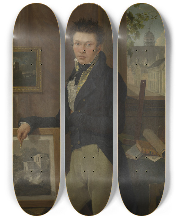 Triptych art skateboard deck of Anton Pierre Steyaert Selfportrait by Anton Pierre Steyaert
