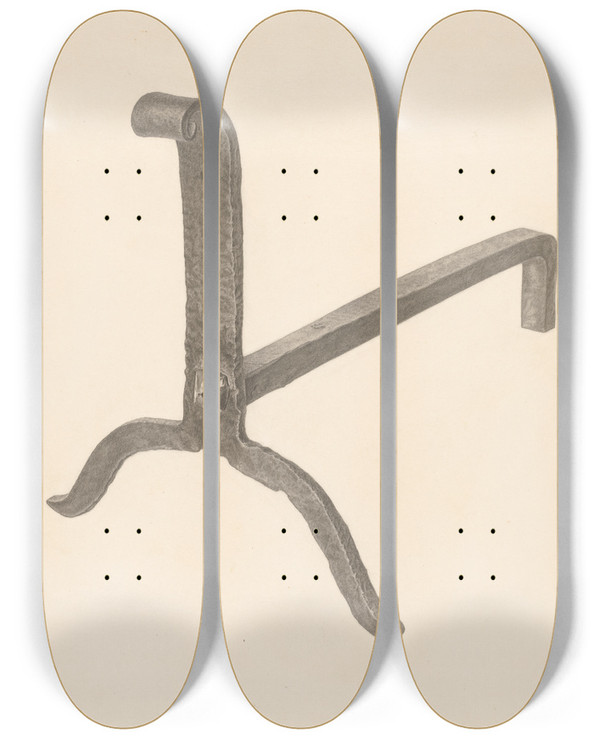 Triptych art skateboard deck of Albert Taxson Andiron by Albert Taxson