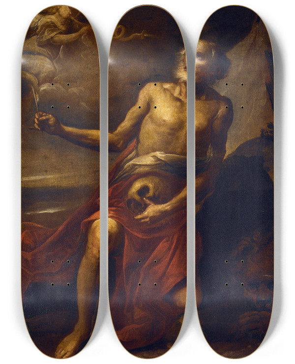 Triptych art skateboard deck of William Merritt Chase St Jerome by William Merritt Chase (1849-1916)