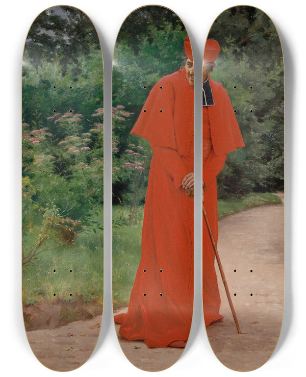 Triptych art skateboard deck of Jehan Georges Vibert The Cardinal_2 by Jehan Georges Vibert (1840-1902)