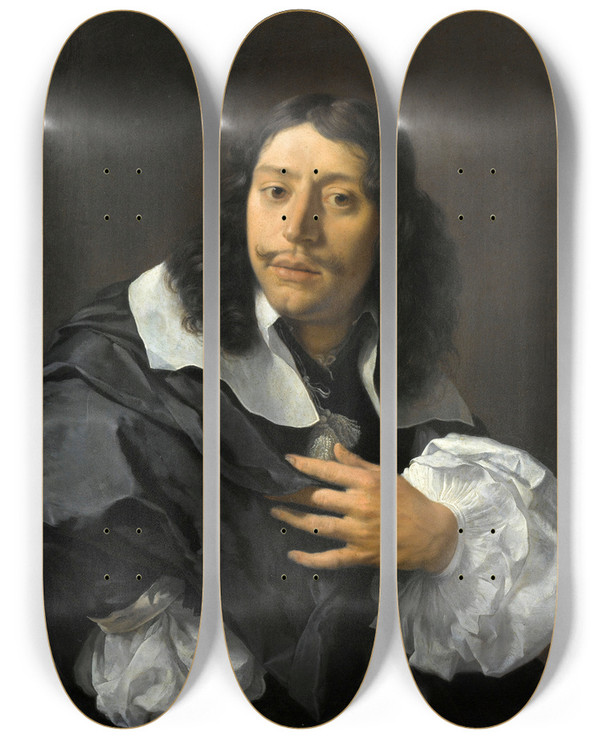 Triptych art skateboard deck of Karel Dujardin Selfportrait by Karel Dujardin (1622-1678)