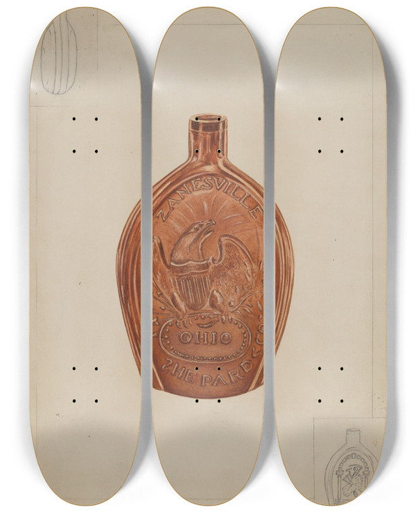 Triptych art skateboard deck of John Jordan Flask by John Jordan