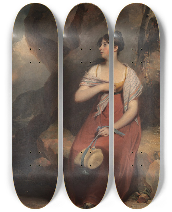 Triptych art skateboard deck of Martin Archer Shee A Woman In A Landscape by Martin Archer Shee (1769-1850)
