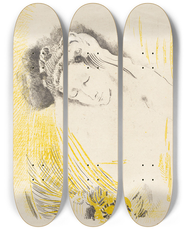 Triptych art skateboard deck of Odilon Redon La Sulamite The Shulamite by Odilon Redon (1840-1916)