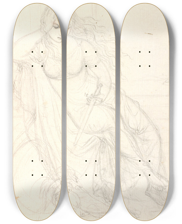 Triptych art skateboard deck of Christian Gottlieb Kratzensteinstub Siddende Kvinde Med Et Svrd I Venstre Hnd by Christian Gottlieb Kratzenstein Stub 2 (1783-1816)