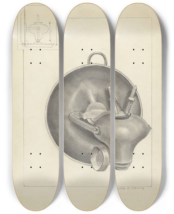 Triptych art skateboard deck of Irving D Genin Lamp_1 by Irving D Genin