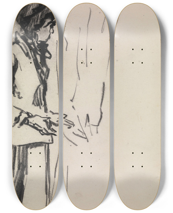 Triptych art skateboard deck of James Ensor Woman_1 by James Ensor (1860-1949)