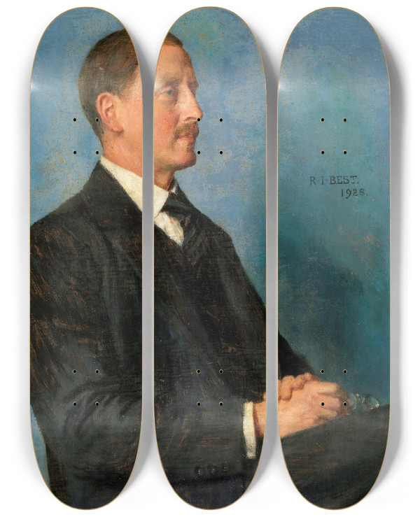 Triptych art skateboard deck of Sarah Cecilia Harrison Portrait Of Richard Irivine Best 18721959 Scholar by Sarah Cecilia Harrison (1863-1941)