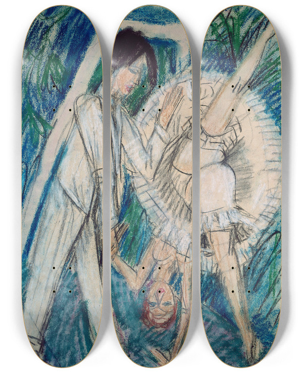 Triptych art skateboard deck of Ernst Ludwig Kirchner Dancing Couple by Ernst Ludwig Kirchner (1880-1938)