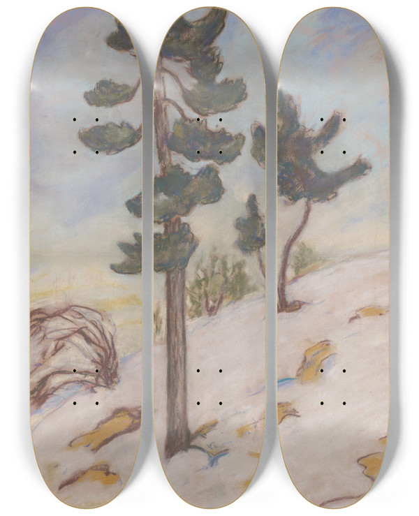 Triptych art skateboard deck of Zolo Palugyay Late Autumn In The High Tatras by Zolo Palugyay (1898-1935)