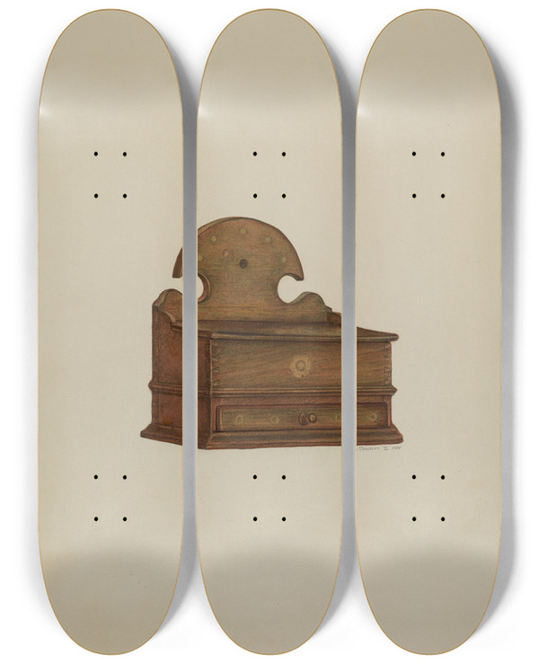 Triptych art skateboard deck of Austin L Davison Pa German Spice Box by Austin L Davison