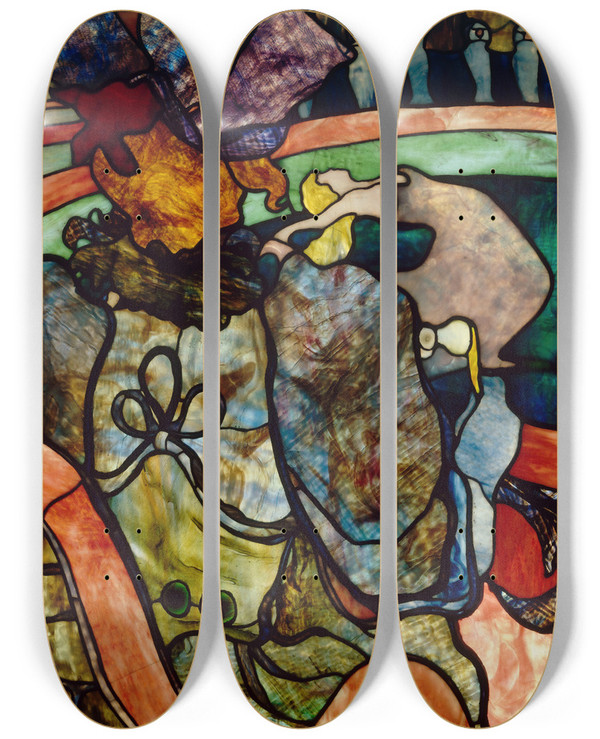 Triptych art skateboard deck of Henri De Toulouselautrec At The New Circus Papa Chrysanthemum by Henri de Toulouse-Lautrec (1864-1901)