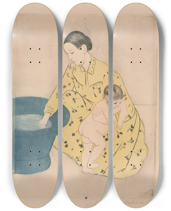 Triptych art skateboard deck of Mary Cassatt The Bath The Tub by Mary Cassatt (1844-1926)