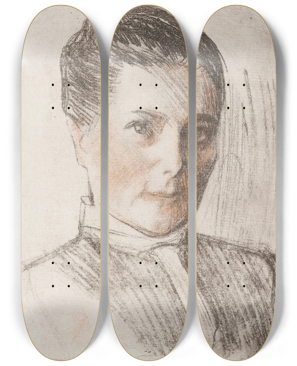 Triptych art skateboard deck of Magnus Enckell Portrait Of Sophie Aminoff by Magnus Enckell (1870-1925)