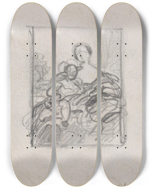 Triptych art skateboard deck of Nicaise De Keyser Portrait Of A Woman And A Child_4 by Nicaise De Keyser (1813-1887)