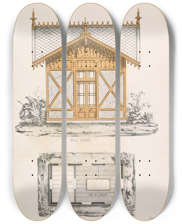 Triptych art skateboard deck of A Sanguineti La Decoration En Bois Decoupe Pl32 by A Sanguineti