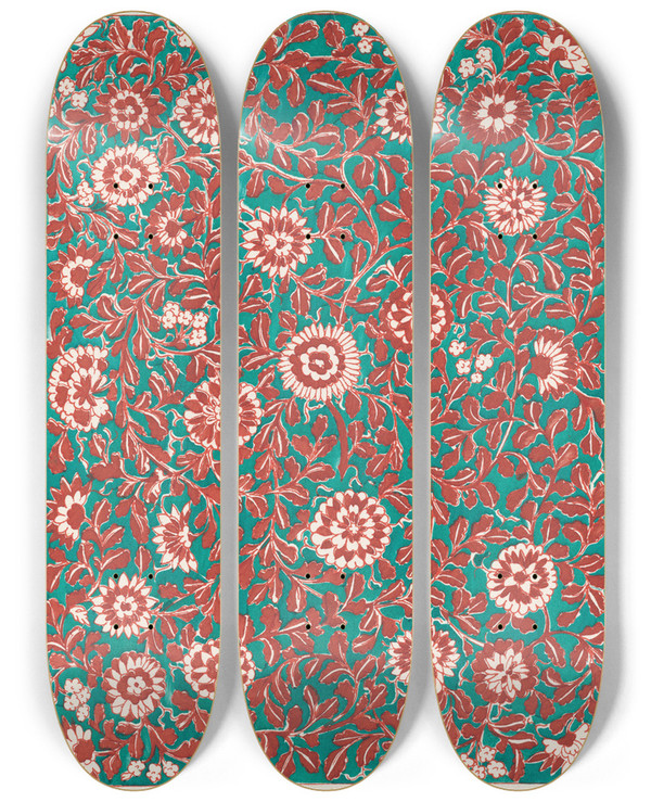 Triptych art skateboard deck of Natalia Goncharova Conte De Tsar Saltan Et De Son Fils Le Glorieux Et Puissant Prince Gvidon Saltanovitch Et De Sa Belle Princesse Cygne Pl 14 by Natalia Goncharova (1881-1962)