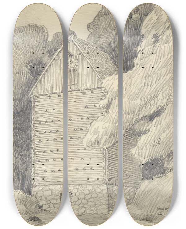 Triptych art skateboard deck of Ferdinand Boberg Fllns by Ferdinand Boberg (1860-1946)