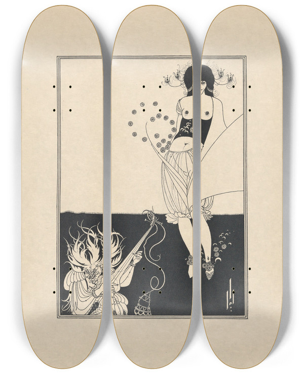 Triptych art skateboard deck of Aubrey Vincent Beardsley Illustration To Salome By Oscar Wilde 6 by Aubrey Vincent Beardsley (1872-1898)