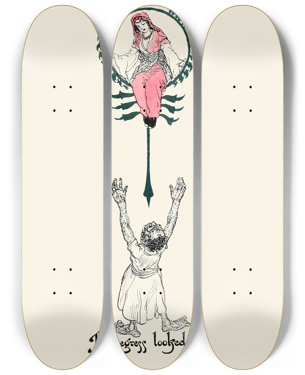 Triptych art skateboard deck of Willy Pogany Fortyfour Turkish Fairy Tales Pl 07 by Willy Pogany (1882-1955)