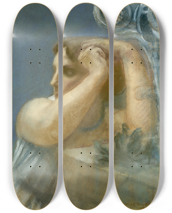 Triptych art skateboard deck of Antoine Bourdelle Tte De Femme Au Chapiteau by Antoine Bourdelle (1861-1929)