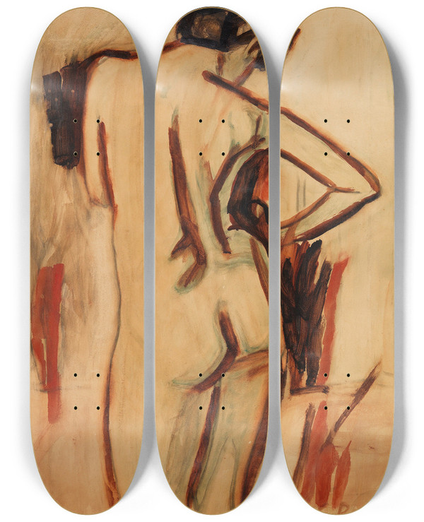 Triptych art skateboard deck of Christian Rohlfs Stehender Weiblicher Rckenakt by Christian Rohlfs (1849-1938)