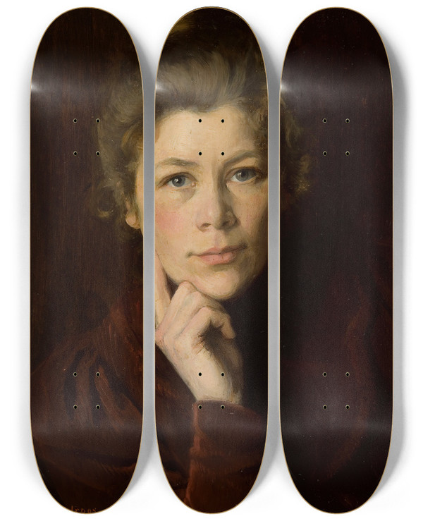 Triptych art skateboard deck of Dora Wahlroos Selfportrait by Dora Wahlroos (1870-1947)