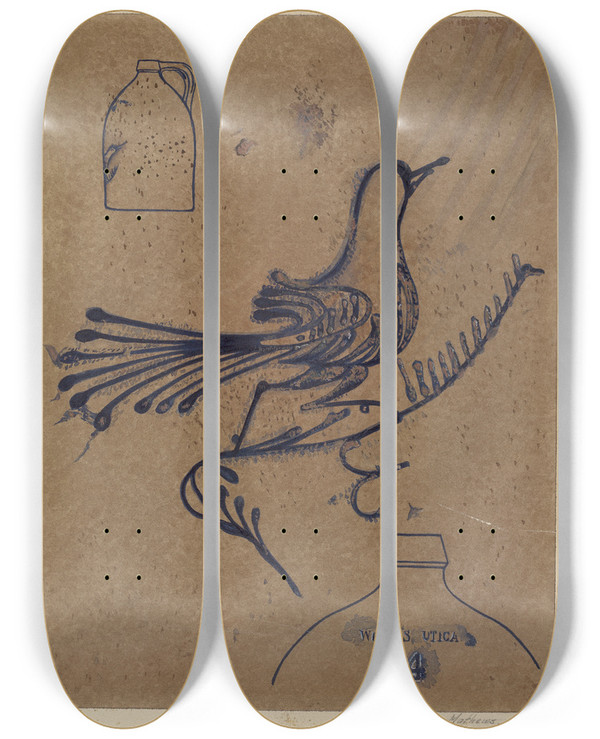 Triptych art skateboard deck of Arthur Mathews Stoneware Jug_1 by Arthur Mathews