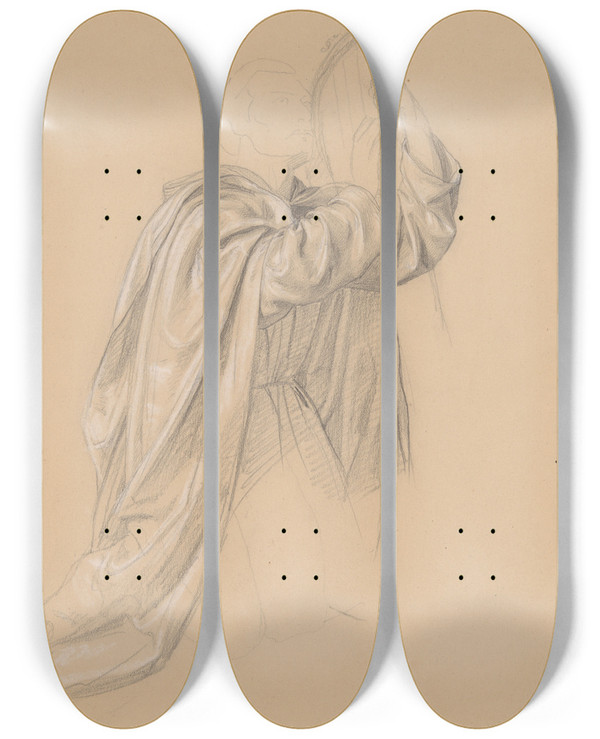 Triptych art skateboard deck of Jzef Simmler Study Of Davids Robes For The Painting The Immaculate Conception Of The Blessed Virgin Mary by Jozef Simmler (1823-1868)
