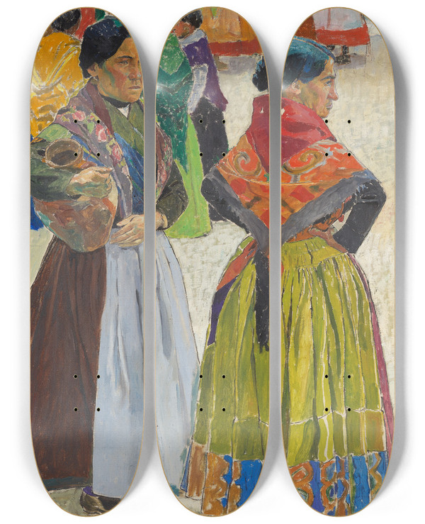 Triptych art skateboard deck of Carl Wilhelmson Spanish Women by Carl Wilhelmson (1866-1928)