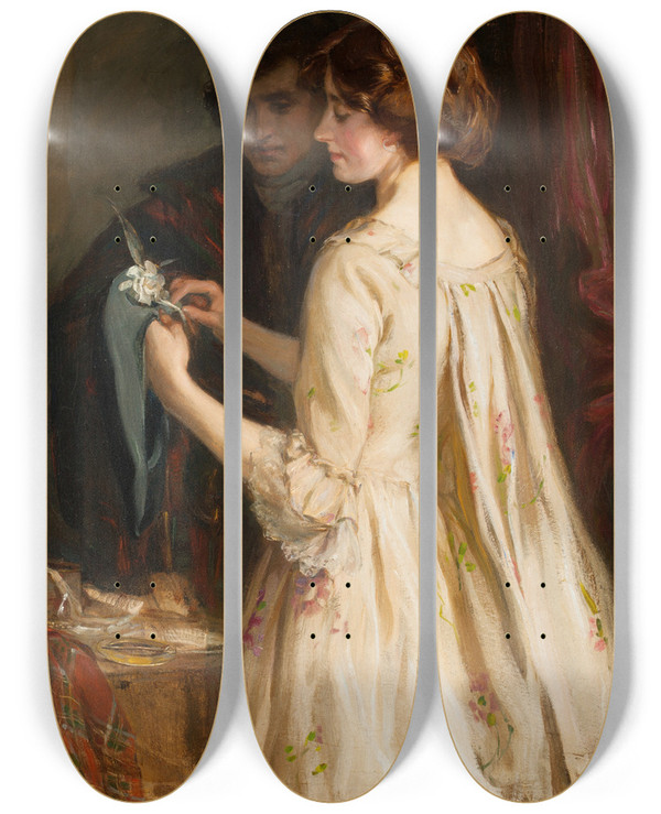 Triptych art skateboard deck of Robert Hope The White Cockade by Robert Hope (1869-1936)