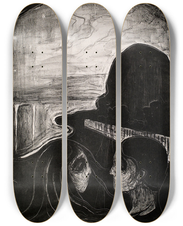 Triptych art skateboard deck of Edvard Munch Attraction I by Edvard Munch (1863-1944)