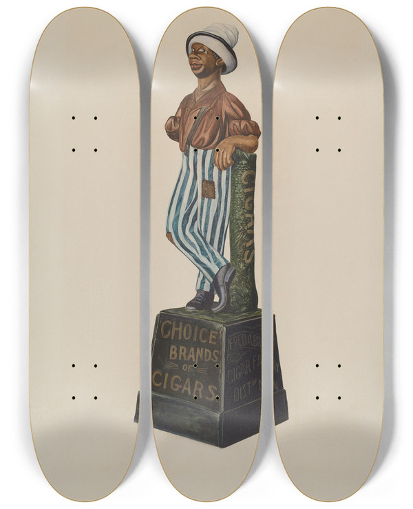 Triptych art skateboard deck of Einar Heiberg Cigar Store Figure by Einar Heiberg